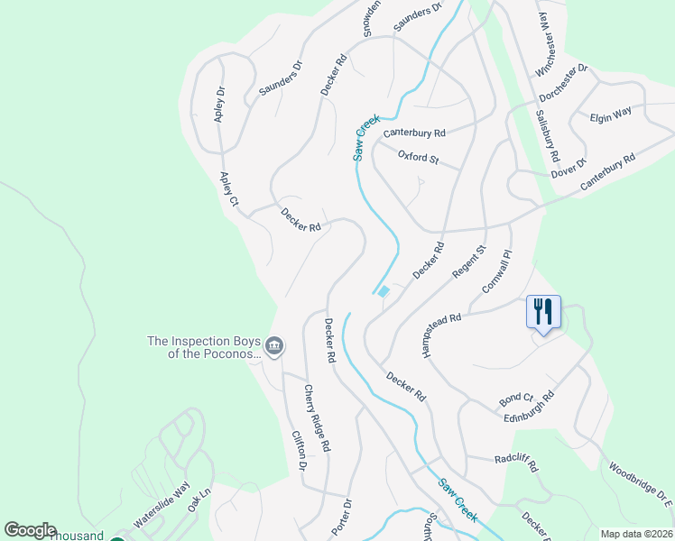 map of restaurants, bars, coffee shops, grocery stores, and more near 5896 Decker Road in Bushkill