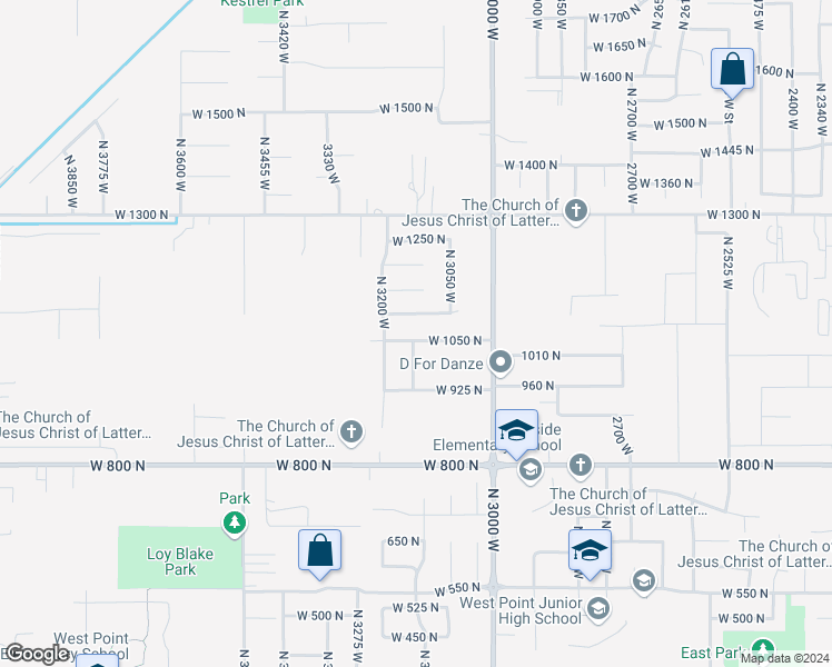 map of restaurants, bars, coffee shops, grocery stores, and more near 3144 West 1050 North in West Point