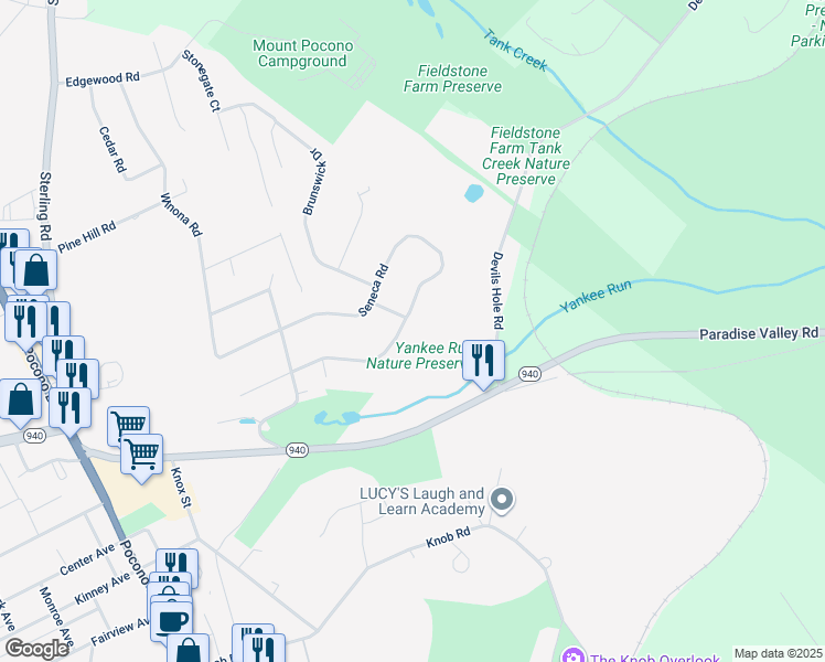 map of restaurants, bars, coffee shops, grocery stores, and more near 45 Holly Forest Road in Mount Pocono