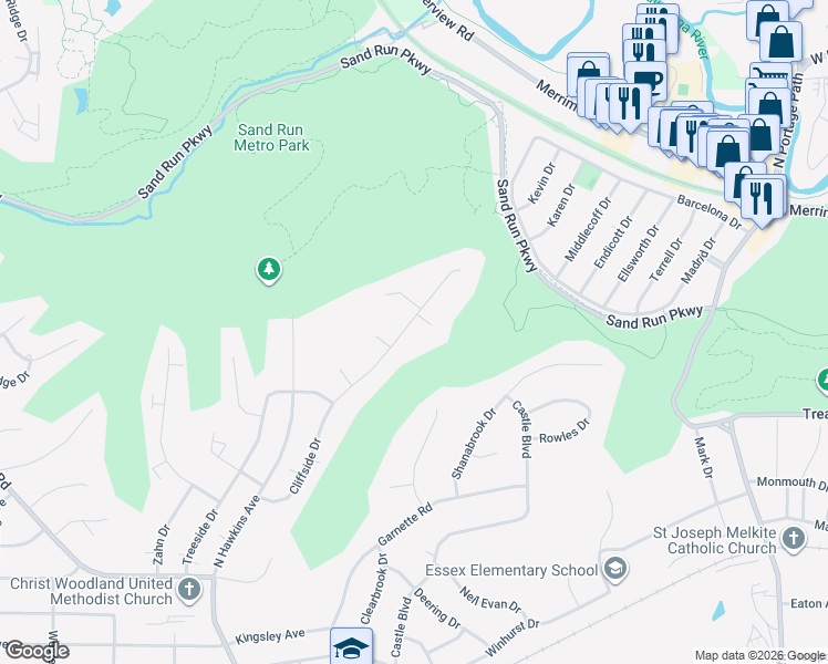 map of restaurants, bars, coffee shops, grocery stores, and more near 791 Cliffside Drive in Akron