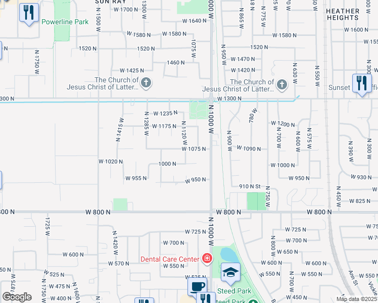 map of restaurants, bars, coffee shops, grocery stores, and more near 1101 West 1075 North in Clinton