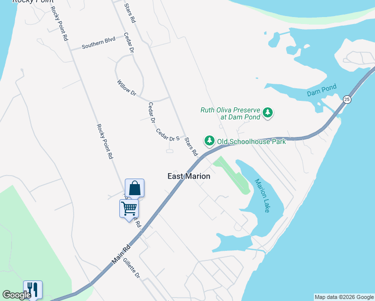 map of restaurants, bars, coffee shops, grocery stores, and more near 565 Stars Road in East Marion