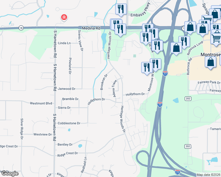 map of restaurants, bars, coffee shops, grocery stores, and more near 154 Tecumseh Lane in Akron