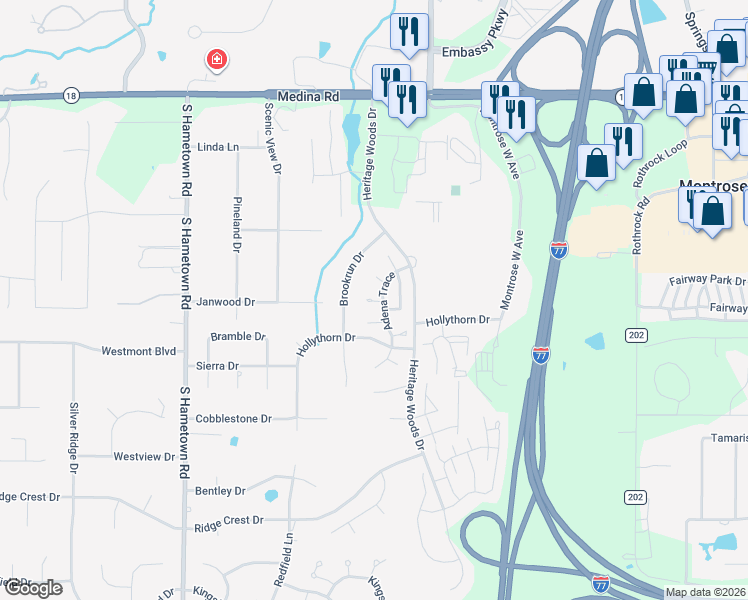 map of restaurants, bars, coffee shops, grocery stores, and more near 154 Tecumseh Lane in Akron