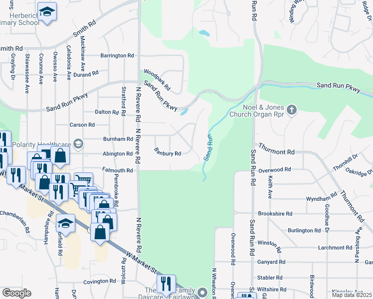 map of restaurants, bars, coffee shops, grocery stores, and more near 378 Sandhurst Road in Akron