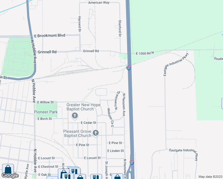 map of restaurants, bars, coffee shops, grocery stores, and more near 1897 East Notre Dame Street in Kankakee