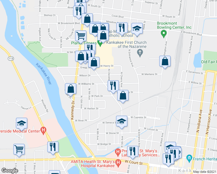 map of restaurants, bars, coffee shops, grocery stores, and more near 790 North 5th Avenue in Kankakee