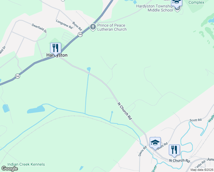 map of restaurants, bars, coffee shops, grocery stores, and more near 214 North Church Road in Franklin