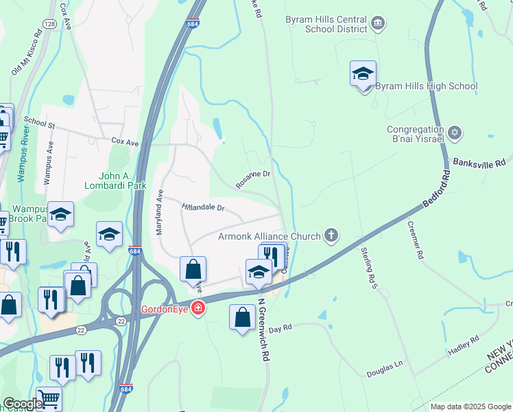 map of restaurants, bars, coffee shops, grocery stores, and more near 37 Cox Avenue in Armonk