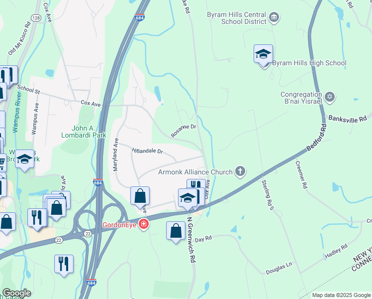 map of restaurants, bars, coffee shops, grocery stores, and more near 37 Cox Avenue in Armonk