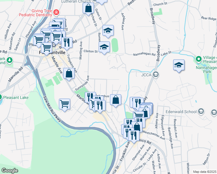 map of restaurants, bars, coffee shops, grocery stores, and more near 82 Meadow Lane in Pleasantville