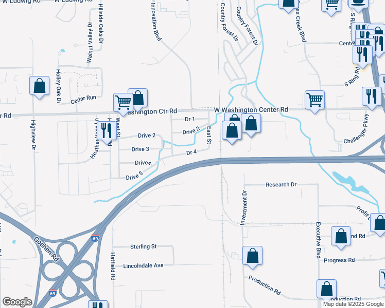 map of restaurants, bars, coffee shops, grocery stores, and more near 100 Doctor 4 in Fort Wayne