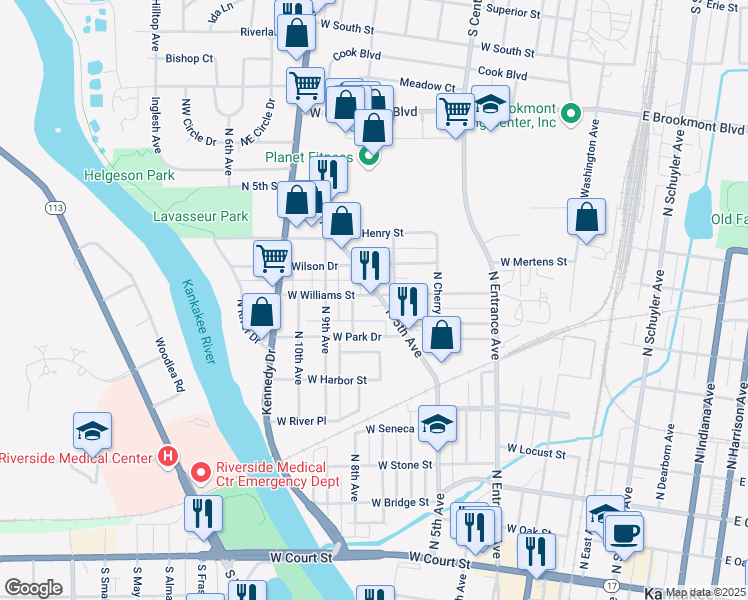 map of restaurants, bars, coffee shops, grocery stores, and more near 817 North 5th Avenue in Kankakee