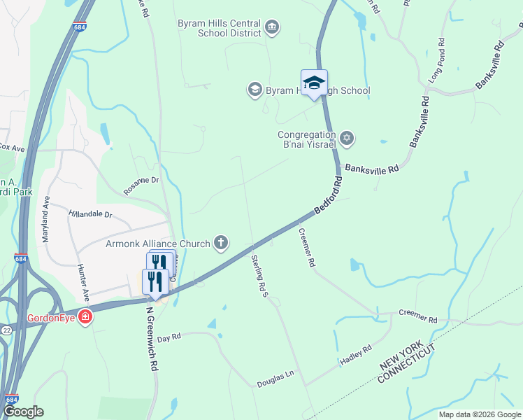 map of restaurants, bars, coffee shops, grocery stores, and more near 4 Sterling Road North in Armonk