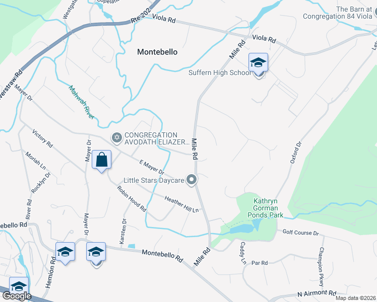 map of restaurants, bars, coffee shops, grocery stores, and more near 16 Nottingham Drive in Suffern
