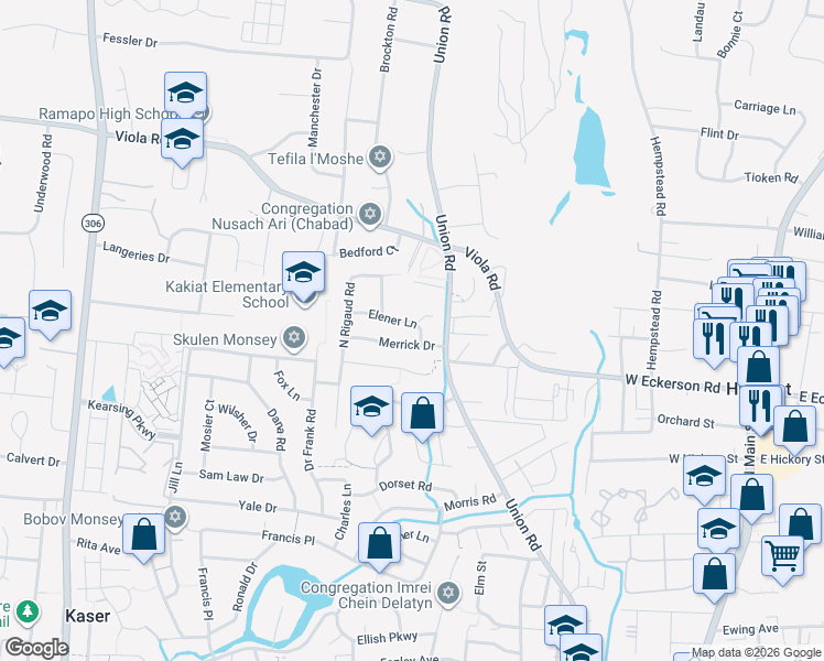 map of restaurants, bars, coffee shops, grocery stores, and more near 9 Elener Lane in Spring Valley