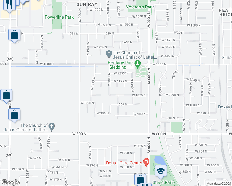 map of restaurants, bars, coffee shops, grocery stores, and more near 1242 West 1075 North in Clinton