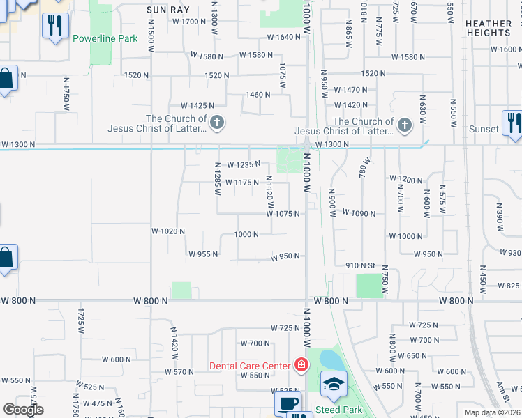 map of restaurants, bars, coffee shops, grocery stores, and more near 1146 West 1075 North in Clearfield