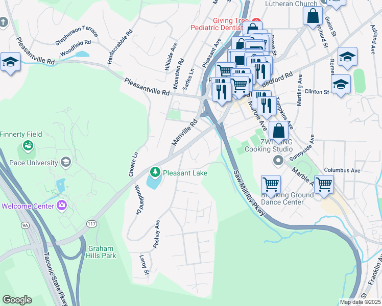 map of restaurants, bars, coffee shops, grocery stores, and more near 600 Bedford Road in Pleasantville