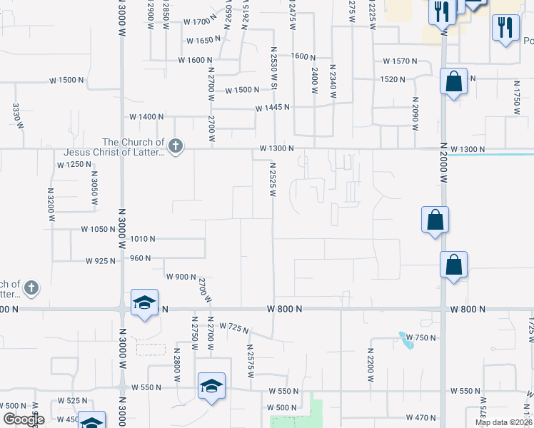 map of restaurants, bars, coffee shops, grocery stores, and more near 1096 North 2560 West in Clinton