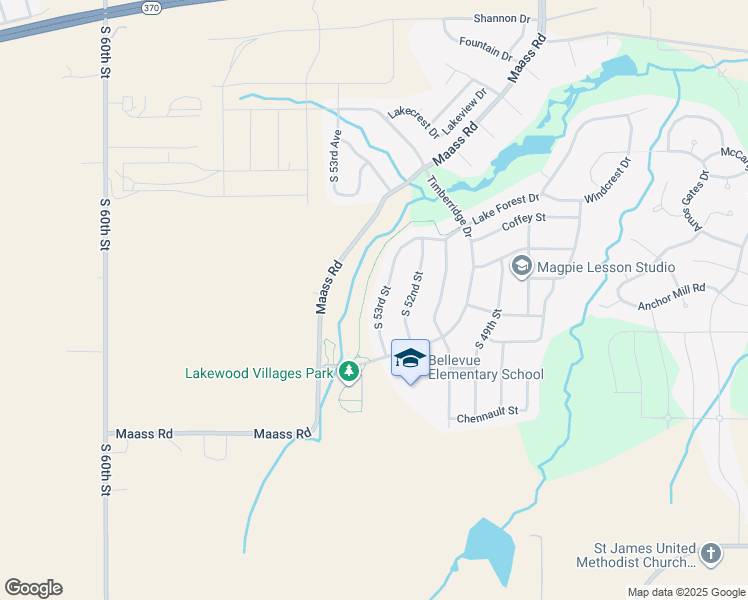 map of restaurants, bars, coffee shops, grocery stores, and more near 11915 South 53rd Street in Papillion