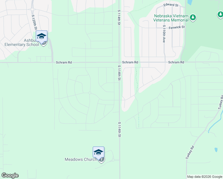 map of restaurants, bars, coffee shops, grocery stores, and more near 12233 South 114th Street in Papillion