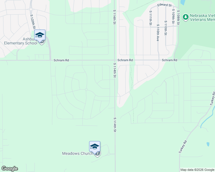 map of restaurants, bars, coffee shops, grocery stores, and more near 12233 South 114th Street in Papillion