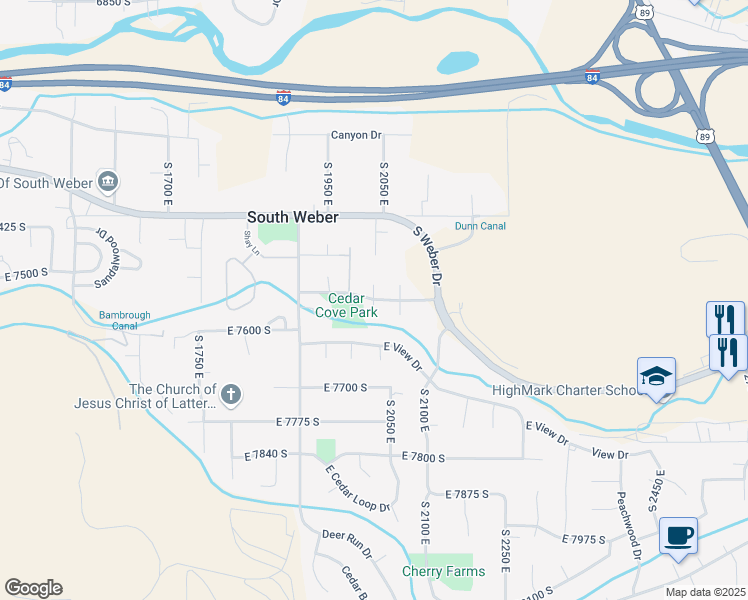 map of restaurants, bars, coffee shops, grocery stores, and more near 2010 Cedar Cove Parkway in South Weber