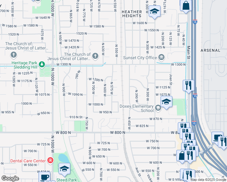 map of restaurants, bars, coffee shops, grocery stores, and more near 1092 North 575 West in Clinton