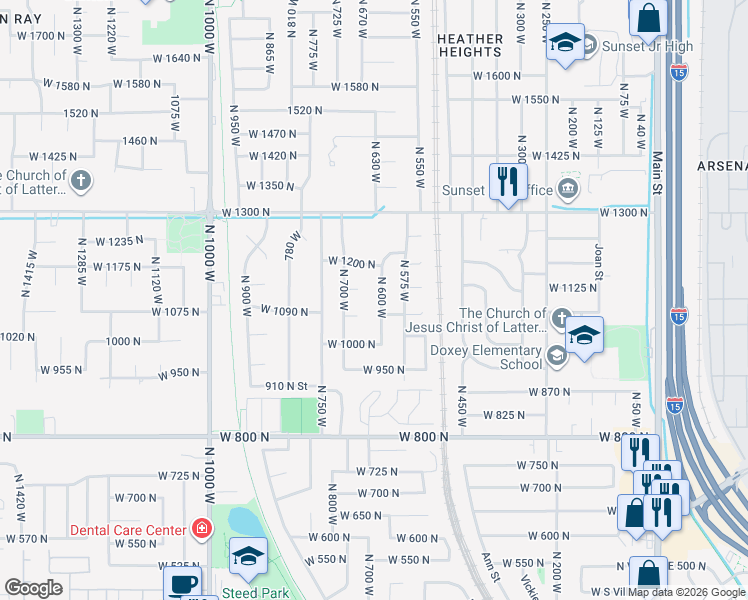 map of restaurants, bars, coffee shops, grocery stores, and more near 1137 North 600 West in Clinton
