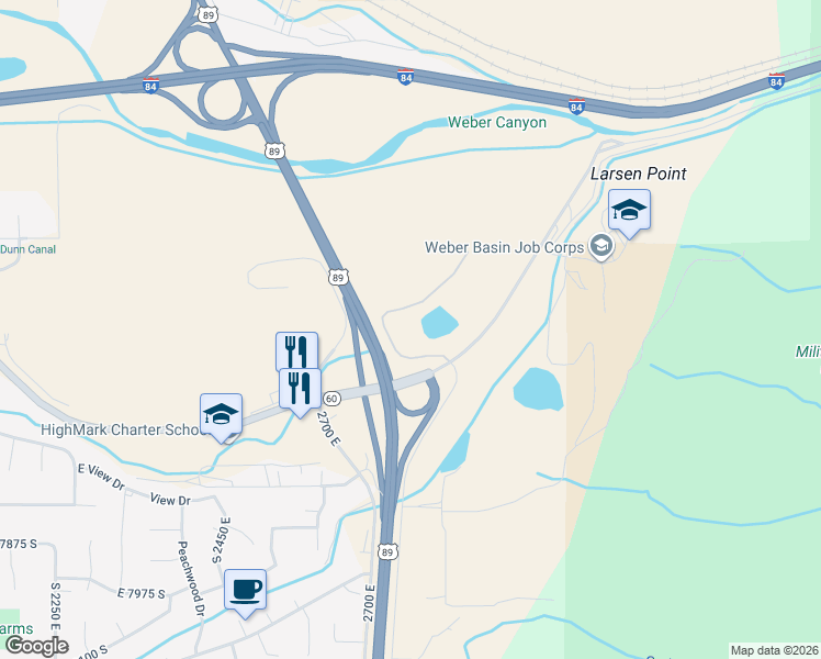 map of restaurants, bars, coffee shops, grocery stores, and more near 2830 Cornia Drive in Ogden