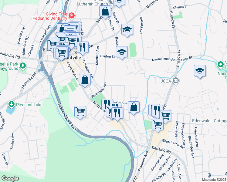 map of restaurants, bars, coffee shops, grocery stores, and more near 34 Lenox Avenue in Pleasantville
