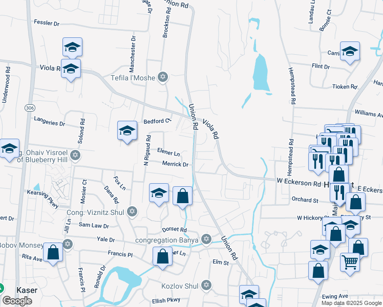 map of restaurants, bars, coffee shops, grocery stores, and more near 143 Union Road in Spring Valley