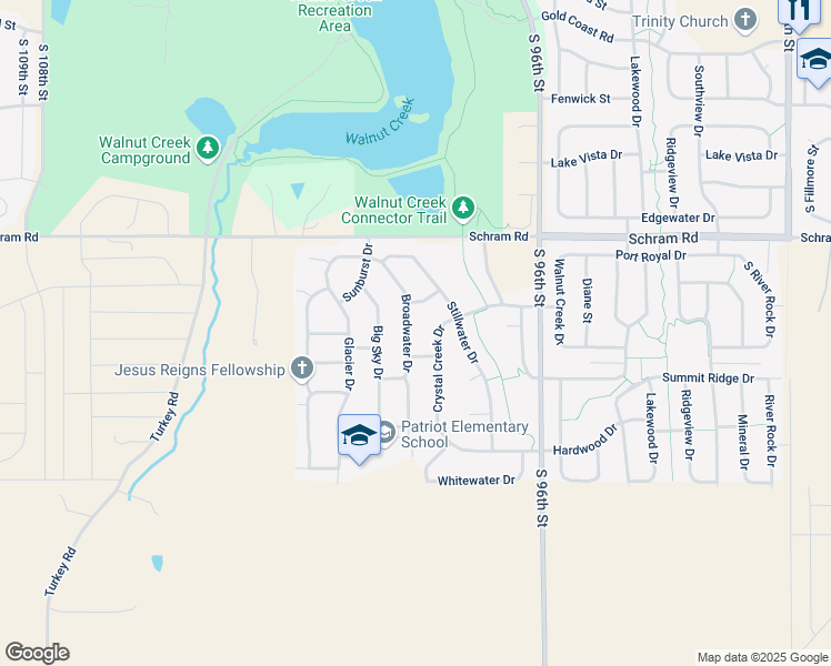 map of restaurants, bars, coffee shops, grocery stores, and more near 2241 Broadwater Drive in Papillion