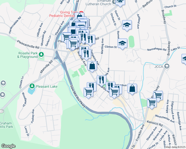 map of restaurants, bars, coffee shops, grocery stores, and more near 14 Lincoln Avenue in Pleasantville