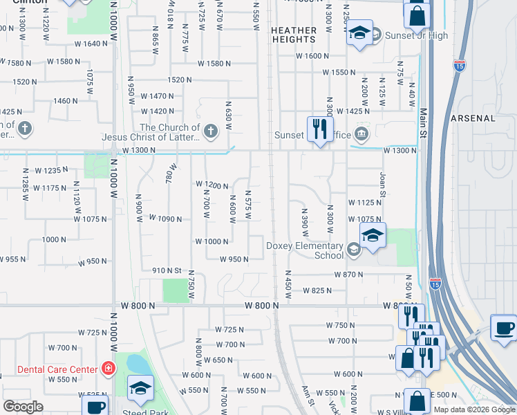 map of restaurants, bars, coffee shops, grocery stores, and more near 547 West 1130 North in Clinton