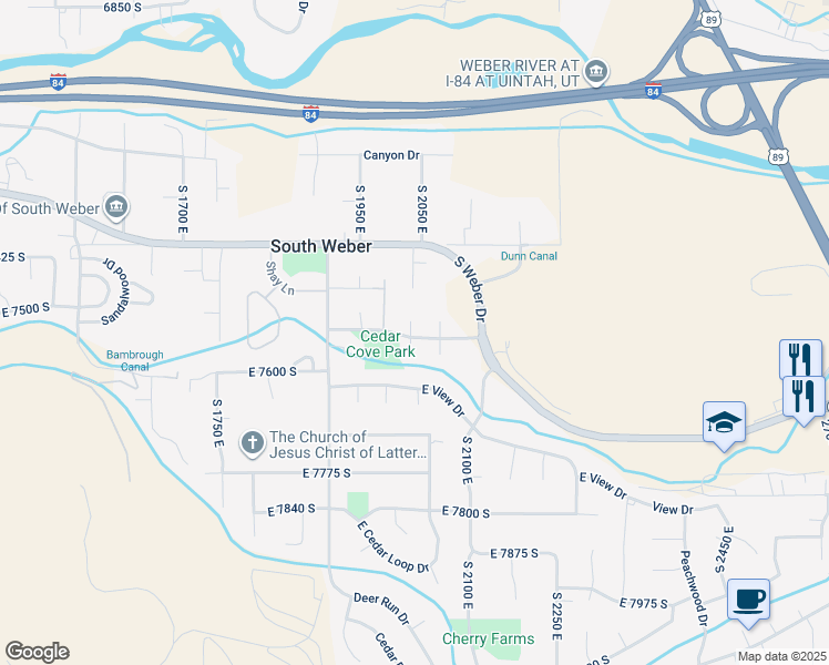 map of restaurants, bars, coffee shops, grocery stores, and more near 7544 2020 in South Weber
