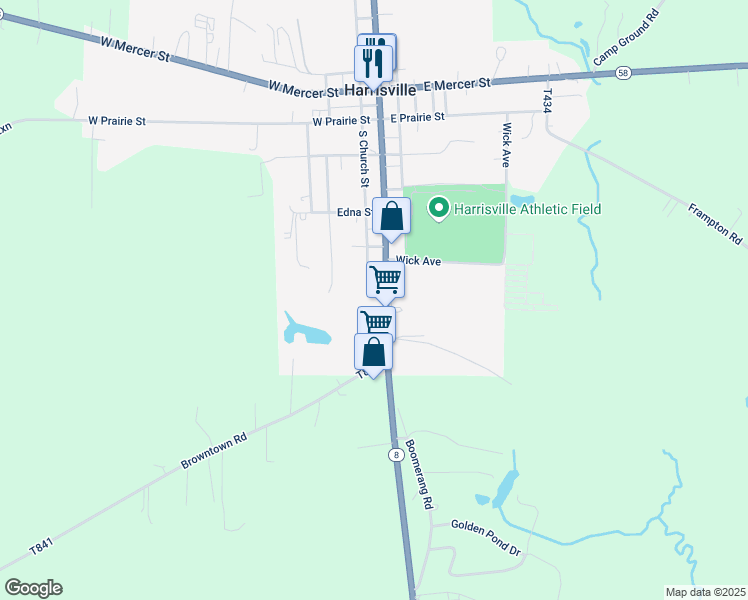 map of restaurants, bars, coffee shops, grocery stores, and more near 536 South Main Street in Harrisville
