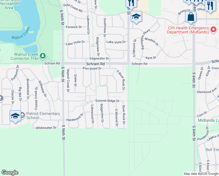 map of restaurants, bars, coffee shops, grocery stores, and more near 2205 Quartz Drive in Papillion