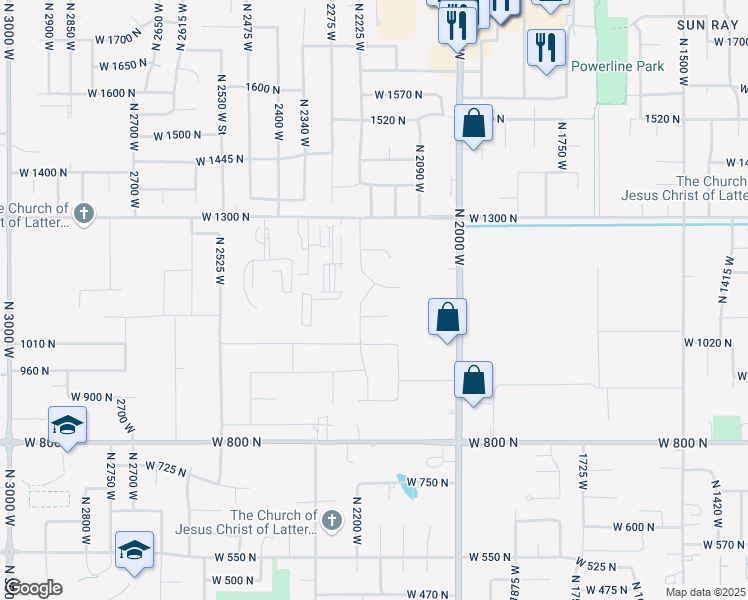 map of restaurants, bars, coffee shops, grocery stores, and more near 1124 North 2220 West in Clinton