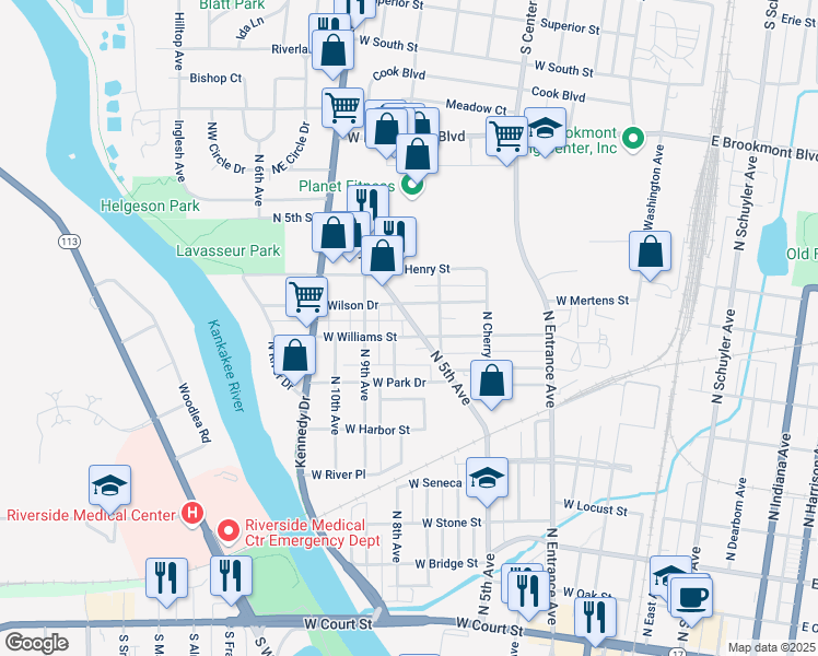 map of restaurants, bars, coffee shops, grocery stores, and more near 817 North 5th Avenue in Kankakee