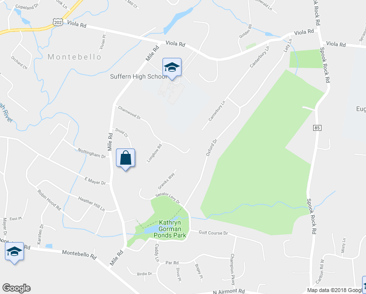 map of restaurants, bars, coffee shops, grocery stores, and more near 22 Charnwood Drive in Suffern