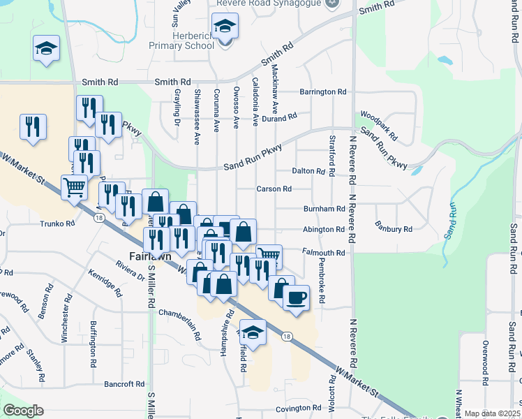 map of restaurants, bars, coffee shops, grocery stores, and more near 189 Caladonia Avenue in Fairlawn