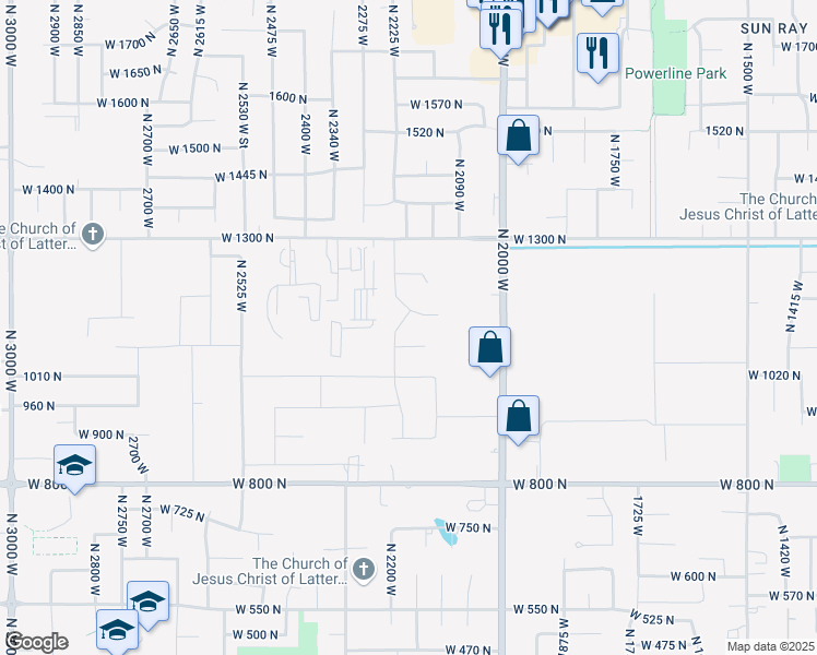 map of restaurants, bars, coffee shops, grocery stores, and more near 1124 North 2220 West in Clinton