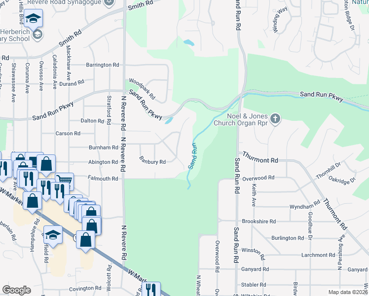 map of restaurants, bars, coffee shops, grocery stores, and more near 361 Mowbray Road in Akron