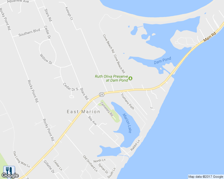 map of restaurants, bars, coffee shops, grocery stores, and more near 10905 Main Road in East Marion