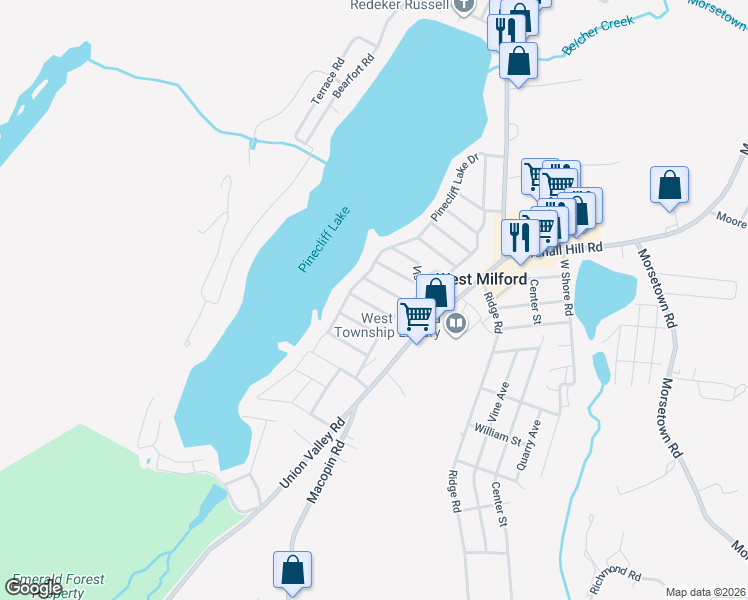 map of restaurants, bars, coffee shops, grocery stores, and more near 10 Butler Lane in West Milford