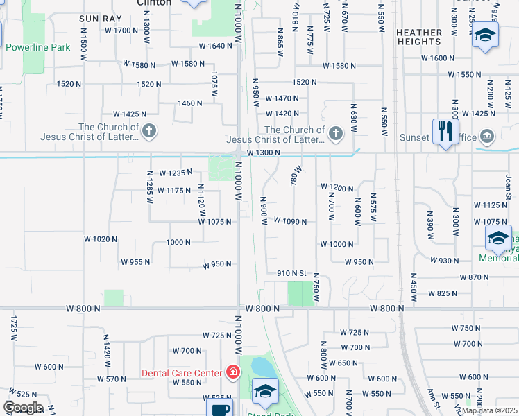 map of restaurants, bars, coffee shops, grocery stores, and more near 1121 N 900 W in Clinton