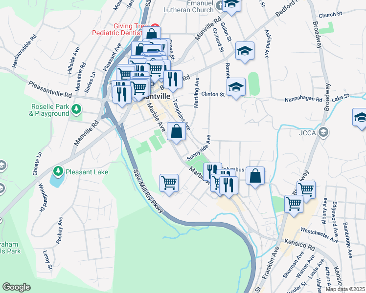 map of restaurants, bars, coffee shops, grocery stores, and more near 14 Lincoln Avenue in Pleasantville