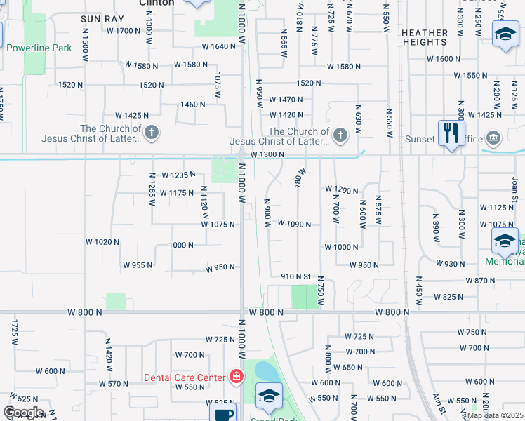 map of restaurants, bars, coffee shops, grocery stores, and more near 1121 N 900 W in Clinton